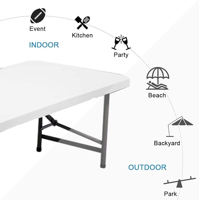 4ft Picnic Table,Folding Utility Table Portable Fold-in-Half Plastic Picnic Party Dining Camp Table with Handle for Indoor Outdoor-NeatNest