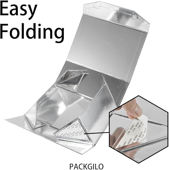 1PCS Silver Gift Box 9.5x7x4 Inches, Sturdy Gift Box with Lid for Gift Packaging, Foldable Magnetic Closure Storage Boxes, Bridesmaid proposal box, Rectangle Collapsible Box-NeatNest