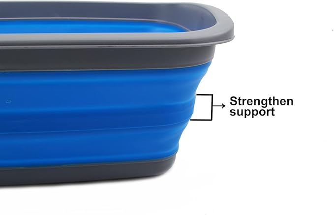 SAMMART 10L (2.6 Gallon) Collapsible Tub-Foldable Dish Tub-Portable Washing Basin-Space Saving Plastic Washtub (Dark Grey/Blue, 1)-NeatNest