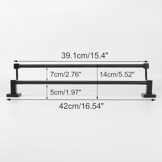 TocTen Double Bath Towel Bar - Thicken SUS304 Stainless Steel Towel Rack for Bathroom, Bathroom Accessories Double Towel Rod Heavy Duty Wall Mounted Square Towel Holder (Matte Black,16 INCH)