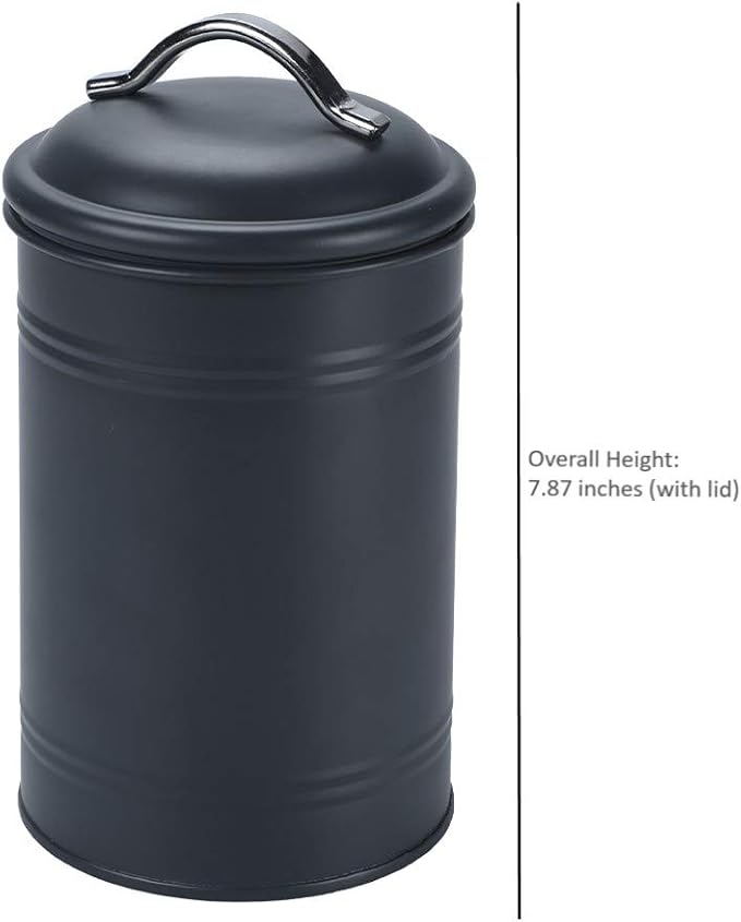 Airtight Kitchen Canister with Lid, Rustic Farmhouse Decor Container for Dry Food Sugar Coffee Tea, Charcoal Gray Metal Countertop Storage Jar (7.87''H x 4.3''Dia.)