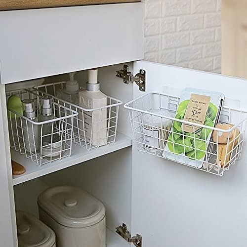 2 Set LeleCAT Hanging Wall Basket Organizer Over the Cabinet Door Adhesive Wire Baskets for Organizing Kitchen Food Pantry Bathroom Shelf Storage No Drilling Wall Mounted,White-NeatNest