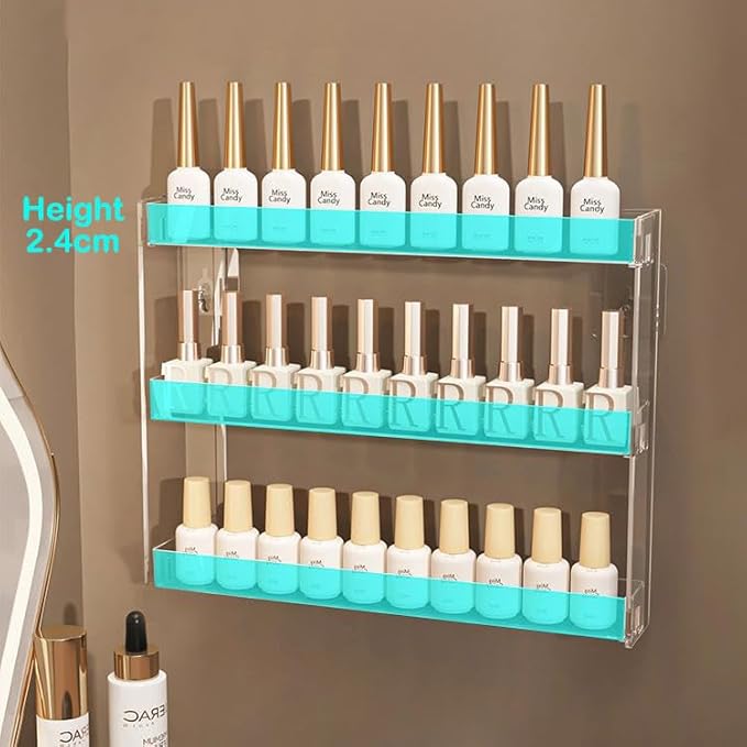 3 Layers Makeup Organizer Wall Mounted, Acrylic Invisible Floating Shelves with Anti-Slip Adhesive Backing, Sunglasses Display Rack, Nail Polish Storage, Clear (1 Pack)-NeatNest