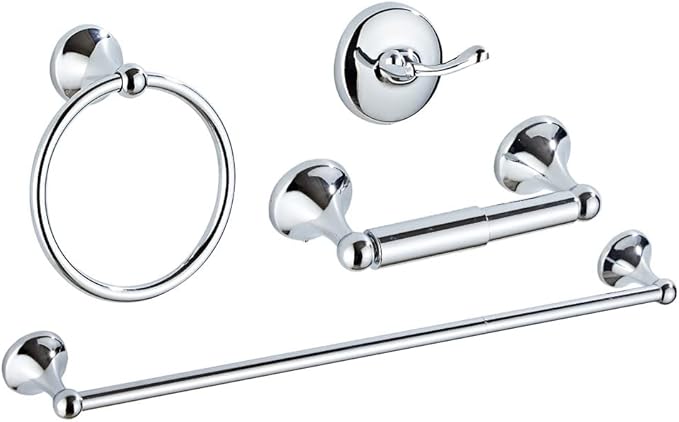 4 Piece Bathroom Accessory Set(Adjustable Towel Bar, Towel Ring, Toilet Paper Holder,Towel Hook), Wall Mounted Bathroom Hardware Accessories Set,Chrome