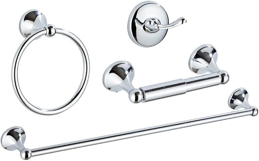 4 Piece Bathroom Accessory Set(Adjustable Towel Bar, Towel Ring, Toilet Paper Holder,Towel Hook), Wall Mounted Bathroom Hardware Accessories Set,Chrome