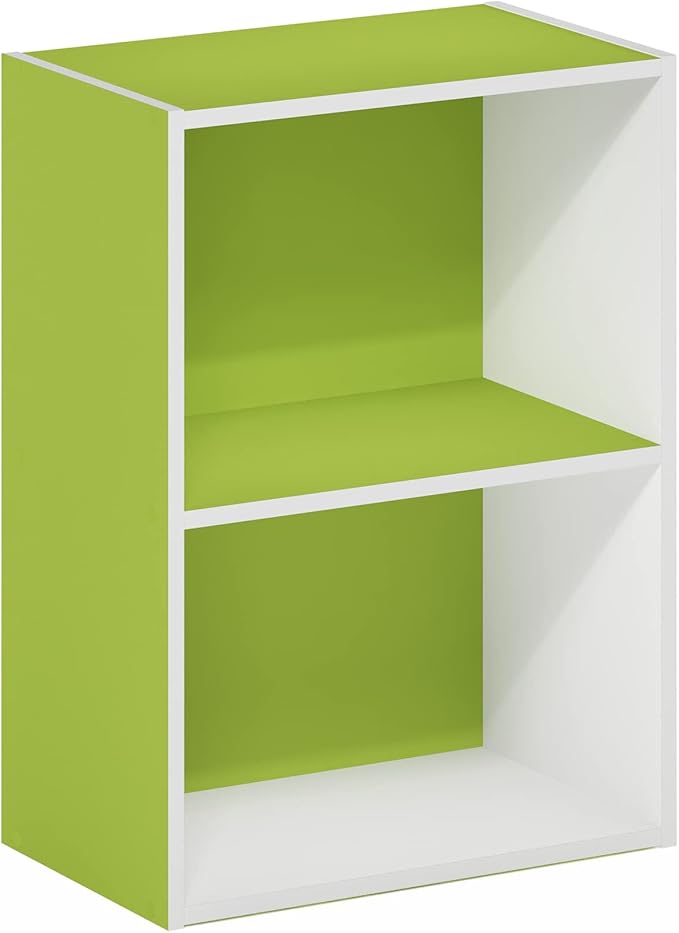 Furinno Luder Bookcase / Book / Storage, Green/White, 2-Tier-NeatNest