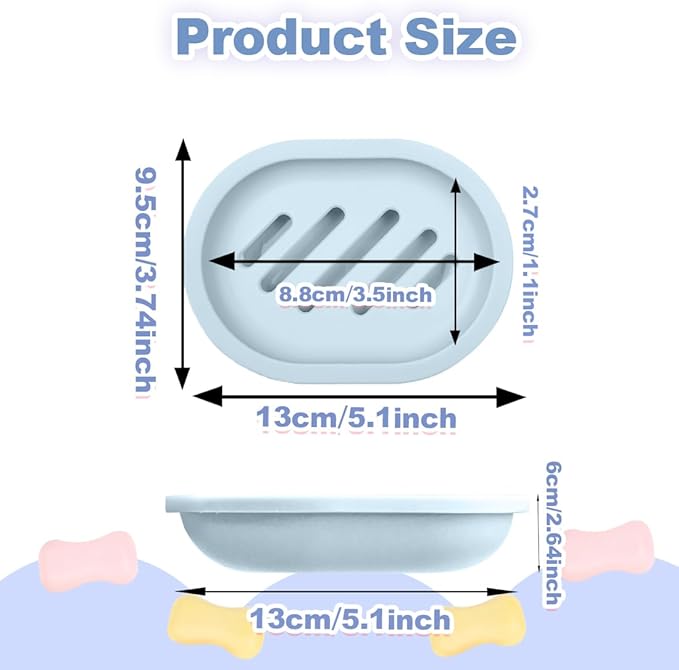 ELANE 4PCS Shower Soap Holder,Soap Dish with Drainage, Plastic Soap Box,Bar Soap Holder for Shower Bathroom Kitchen (Blue)-NeatNest