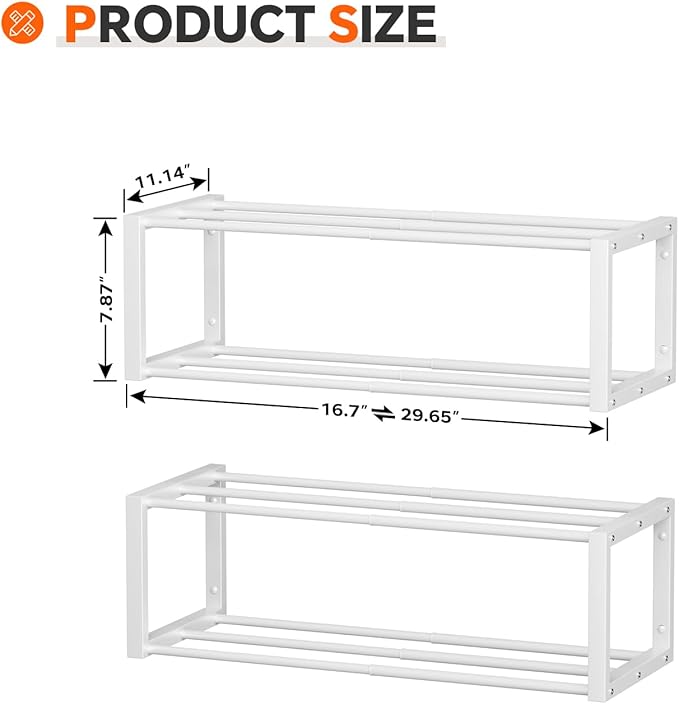 Homeiju Hanging Shoe Organizer,2 Pack Wall Mounted Shoe Rack Holds 12 Pairs,Space Saving Metal Wall Shoe Rack,Hanging Shoe Rack Shoe Holder for Small Space,Entryway,Closet,RV,Camper (White-NeatNest