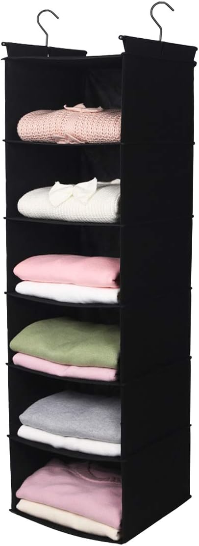 MAX Houser 6 Tier Shelf Hanging Closet Organizer, Closet Hanging Shelf with 2 Sturdy Hooks for Storage, Foldable (Black)-NeatNest