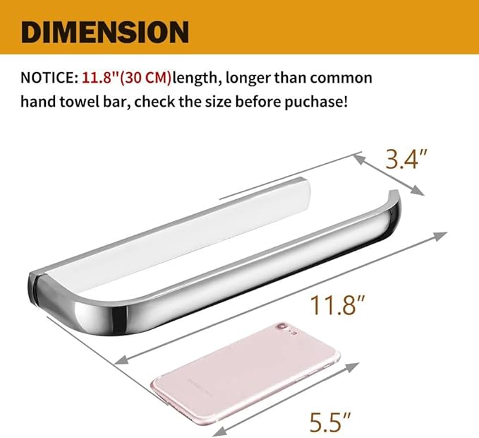 BESy Brass Hand Towel Bar for Bathroom Polished Chrome Bathroom Accessories Fixtures, Rustproof Wall Mounted Towel Rack Hanger, 12 Inch-NeatNest