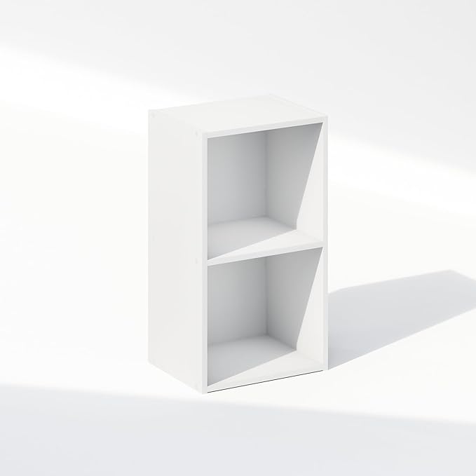 Furinno Reed 2-Tier Open Shelf Multipurpose Closet & Clothing Storage, Storage Organizer, White-NeatNest