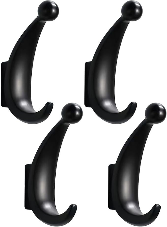 4 Pack Bathroom Towel Hooks, Screw in Metal Robe & Coat Hooks for Wall(Matte Black)