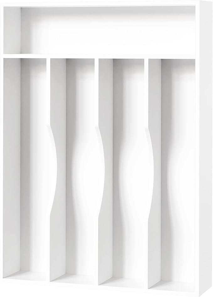 Bellsal White Utensil Organizer 10 Inch Silverware Tray for Drawer - 5 Compartment Small Narrow Bamboo-NeatNest