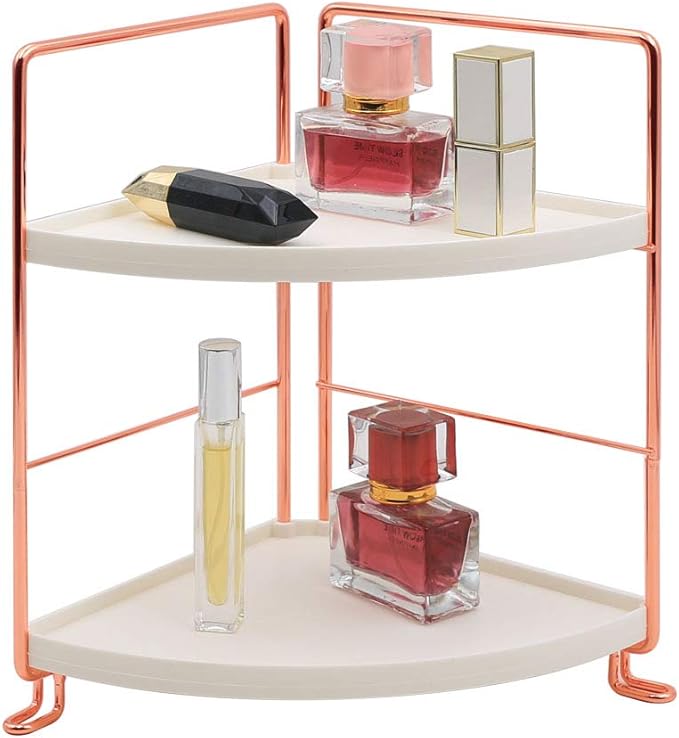 2-Tier Bathroom Countertop Organizer - Vanity Tray Cosmetic & Makeup Storage- Kitchen Spice Rack Standing Shelf - Corner Storage Shelf, Rose Gold-NeatNest