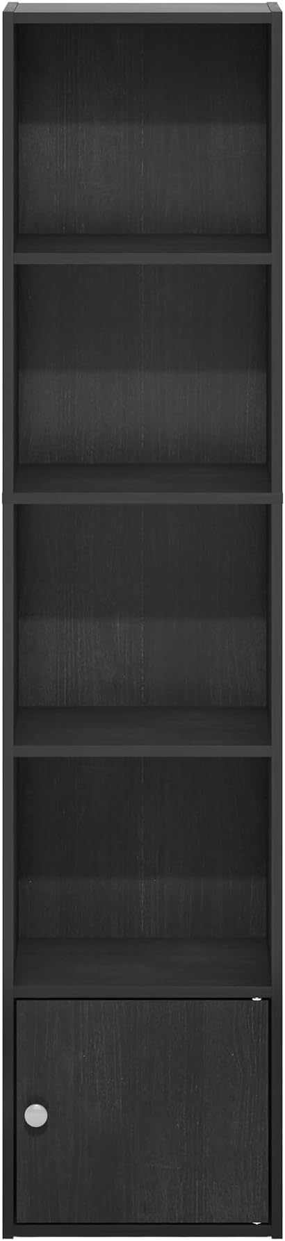 Furinno Luder Shelf Bookcase with 1 Door Storage Cabinet, Blackwood-NeatNest