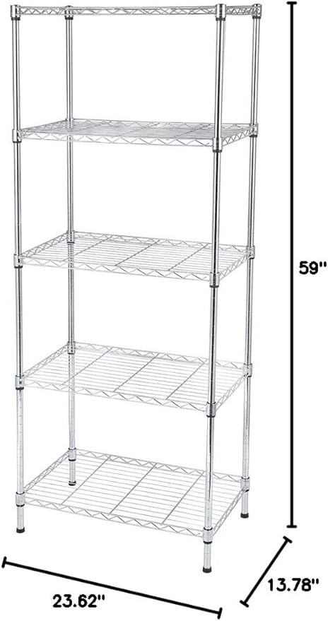 5 Tier Adjustable Storage Shelf Metal Storage Rack Wire Shelving Unit Storage Shelves for Pantry Closet Kitchen Laundry Bathroom (Silver6-5-Tier)
