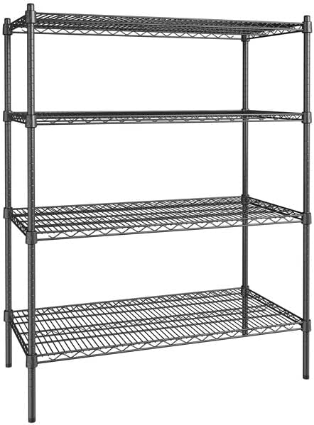 21" x 42" NSF Black Epoxy 4-Shelf Kit with 54" Posts, Heavy Duty Storage Shelving, Wire Shelving Kit, NSF Commercial Storage Rack Unit