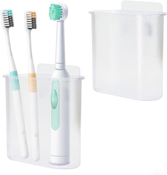 2 Packs Toothbrush Holders Wall Mounted, Self Adhesive Tooth Brush Holder for Bathroom Electric Toothbrush Toothpaste Razor Holder Bathroom Accessories(Clear)-NeatNest