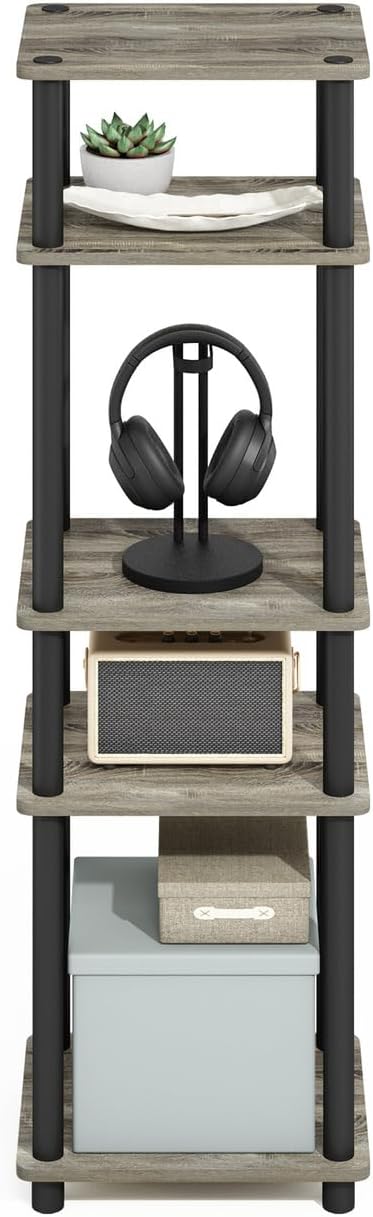 Furinno Turn-N-Tube Easy Assembly Stackable Standing Shelf, French Oak/Black-NeatNest