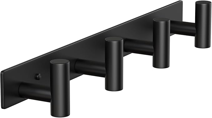 Wall Mounted Coat Rack-4 Hooks, Heavy Duty Stainless Steel Hook Rail for Towel Coat Hat Purse Bag Jacket, Towel Hooks for Entryway Bathroom Kitchen (Black 4 Hooks - 1 Pack)-NeatNest