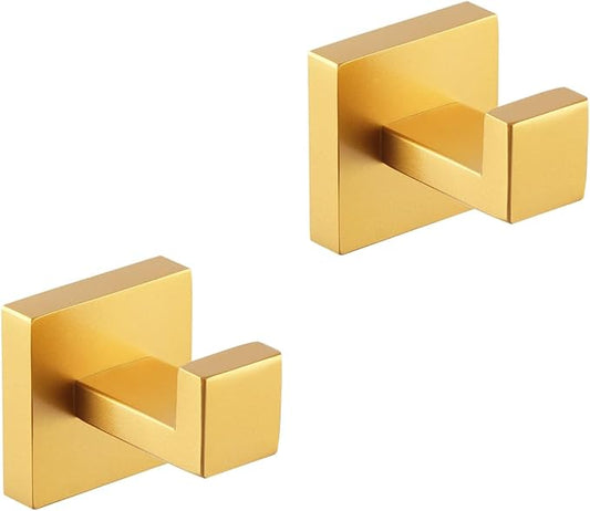 GERZWY Towel Hook Wall Mounted Robe Hook Heavy Duty Coat Hook Luxury Hooks for Bathroom 2 Pack Gold Stainless Steel FG1607-2BE