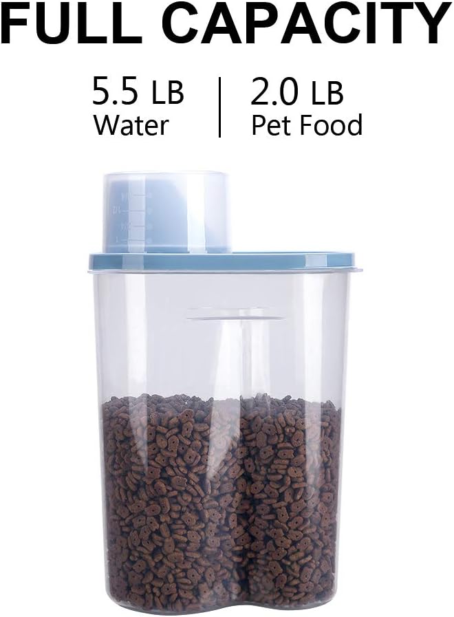 GreenJoy 2 Pack 2lb/2.5L Pet Food Storage Container with Measuring Cup, Can Covers and Bowl for Small Dog, Cat, Waterproof-BPA Free-NeatNest