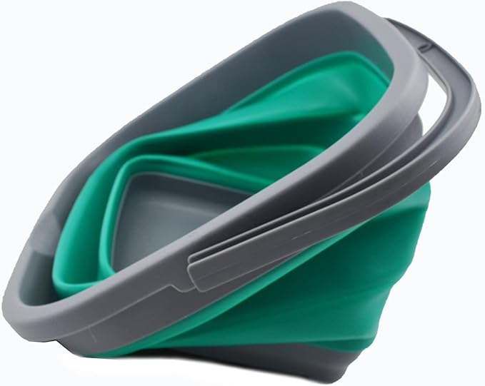 SAMMART 10L (2.6 Gallon) Collapsible Rectangular Handy Bucket (Dark Grey/Bluish-Green (Set of 2))-NeatNest