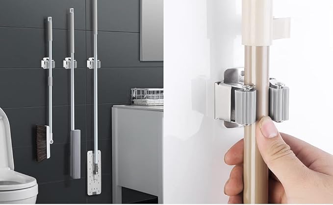 6PCS Broom and Mop Holder, Heavy Duty Garden Tool Organizer Rack Rake and Shovel Handle, Stainless Steel Mop Hanger. Wall Mounted Utility Rack with Screws, Silver.-NeatNest