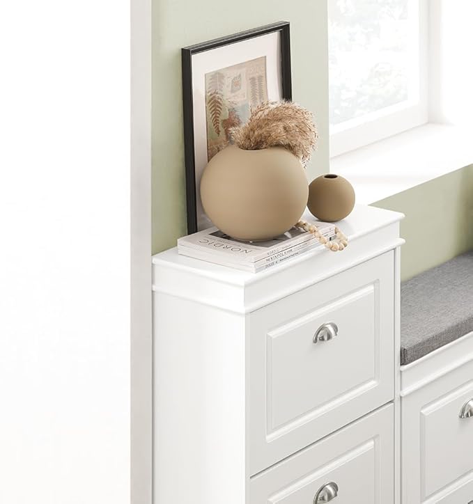 Haotian Small Shoe Cabinet, White 2 Flip Drawers Freestanding Shoe Rack, Shoe Storage Cupboard Organizer (9.45" D x 20.87" W x 32.28" H), FSR78-W-NeatNest