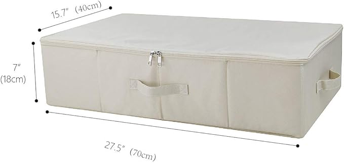 3Pcs Collapsible Rigid Underbed Storage Bins, 27.5 * 15.7 * 7", Folding Fabric Storage Boxes for Clothing, Blankets, Shoes in Closet, Wardrobe, Beige-NeatNest