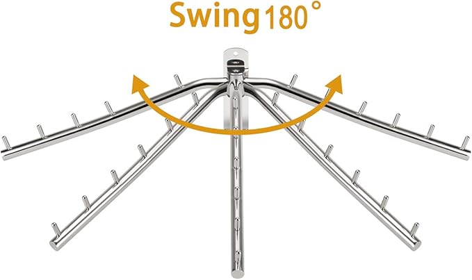 2-Pack Wall Mounted Folding Clothes Hanger Rack, Stainless Steel Clothes Hooks with Swing Arm Holder Space Saving Clothing Hanging System Closet Storage Organizer Heavy Duty Drying Rack