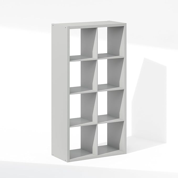 Furinno Cubic Open Back Multipurpose Clothing & Closet Storage Organizer Shelf, 8-Cube, Light Grey