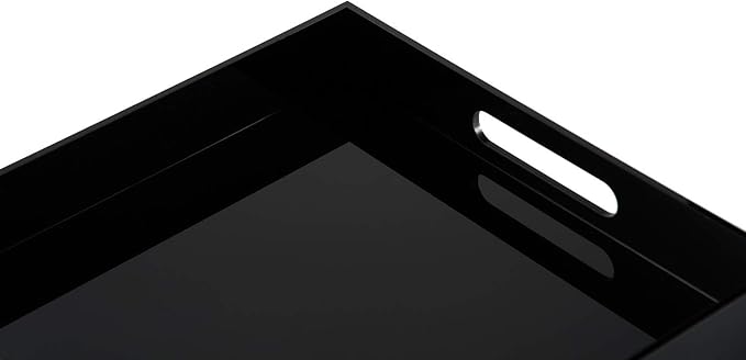 Glossy Black Sturdy Acrylic Serving Tray with Handles-10x10Inch-Serving Coffee,Food,Breakfast,Butler-Kitchen Countertop Tray-Makeup Drawer Organizer-Vanity Table,Ottoman Tray-Decorative Tray-NeatNest