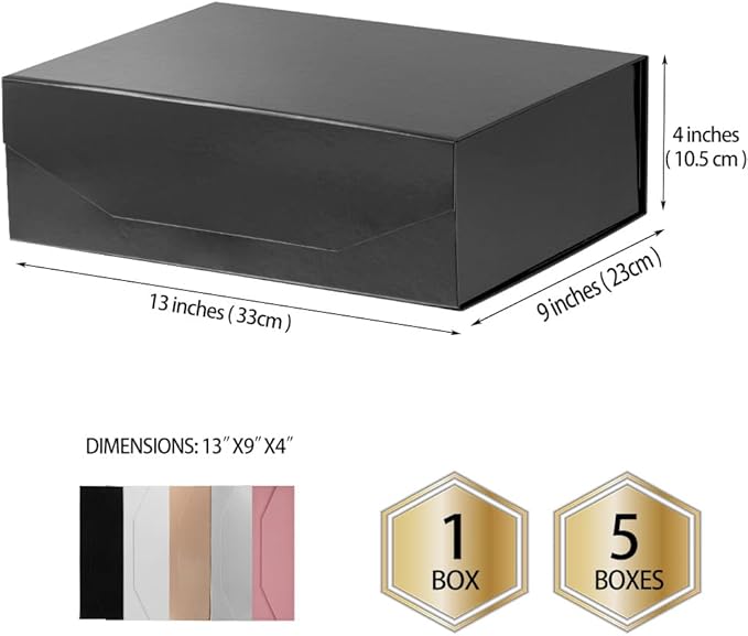 1Pcs 13x9x4 Inches Black Gift Boxes with Lids for Presents Magnetic gift box large Gift Box for Bridesmaid Proposal，Groomsman (Glossy Black)-NeatNest