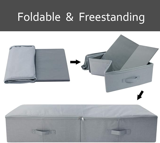39.4"X 16.9"X 7", Jumbo Size 7" High Under Bed Storage Bins with 3-side Zip Open, Collapsible & Breathable for King Queen Size Beds Containers for Shoes, Bedding, Light Gray-NeatNest