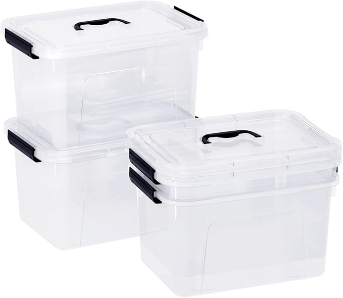 4-Pack 17.5 Quart Plastic Storage Bins with Lids, Stackable Storage Organizing Box with Handle, Clear