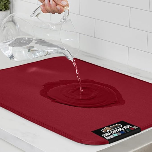 GORILLA GRIP Ultra Water Absorbent Microfiber Dish Drying Mat, 18x32, Quick Dry Thick Mesh, Slip Resistant Pad for Sink Dishes or Under Rack, Kitchen Counter Accessories, Machine Wash Mats, Red