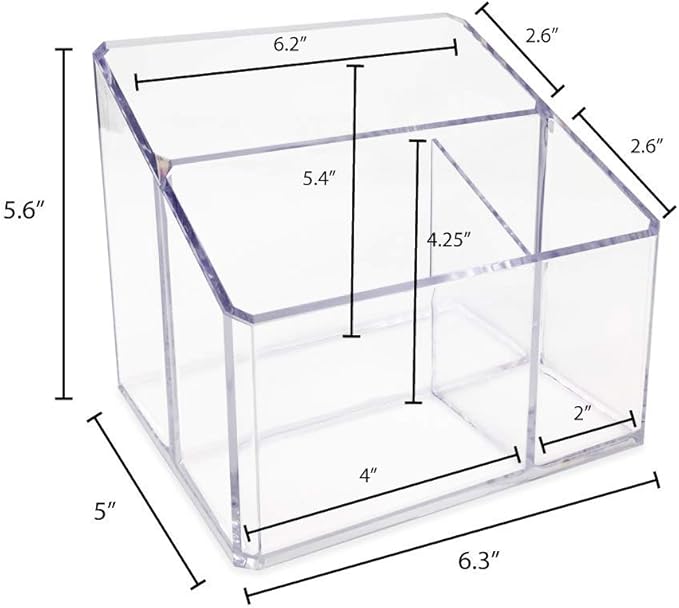 Isaac Jacobs Clear Acrylic 3-Compartment Organizer, Remote Holder & Multi-Functional Makeup, Brush, Pen & Pencil Storage Solution, for The Home, Bathroom, Office, Child’s Desk (3-Section, Clear)-NeatNest