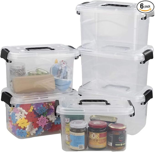 6 Quart Small Clear Storage Box, 6 Packs Small Plastic Storage Tote Boxes