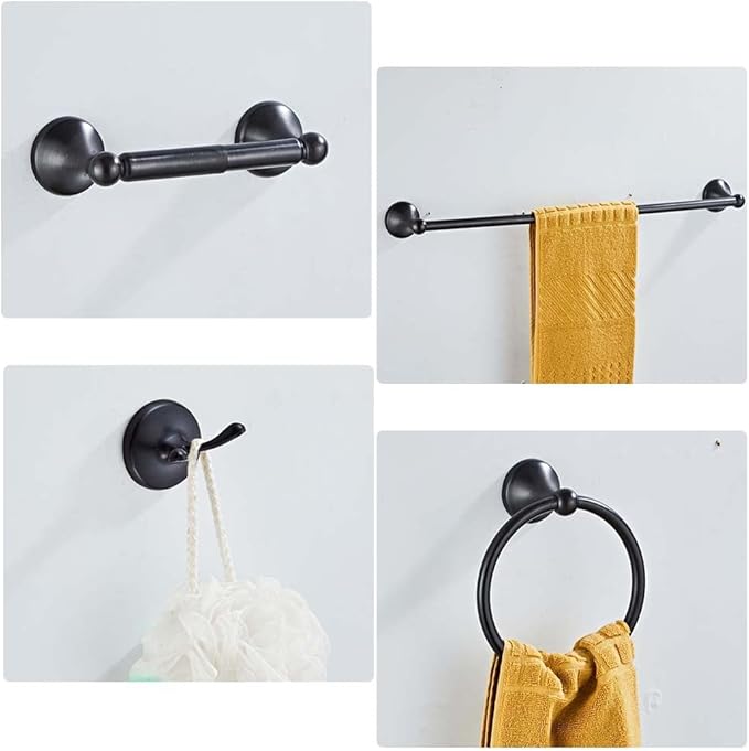 4 Piece Bathroom Accessory Set(Adjustable Towel Bar, Towel Ring, Toilet Paper Holder,Towel Robe Hook), Wall Mounted Bathroom Hardware Accessories Set,Oil Rubbed Bronze