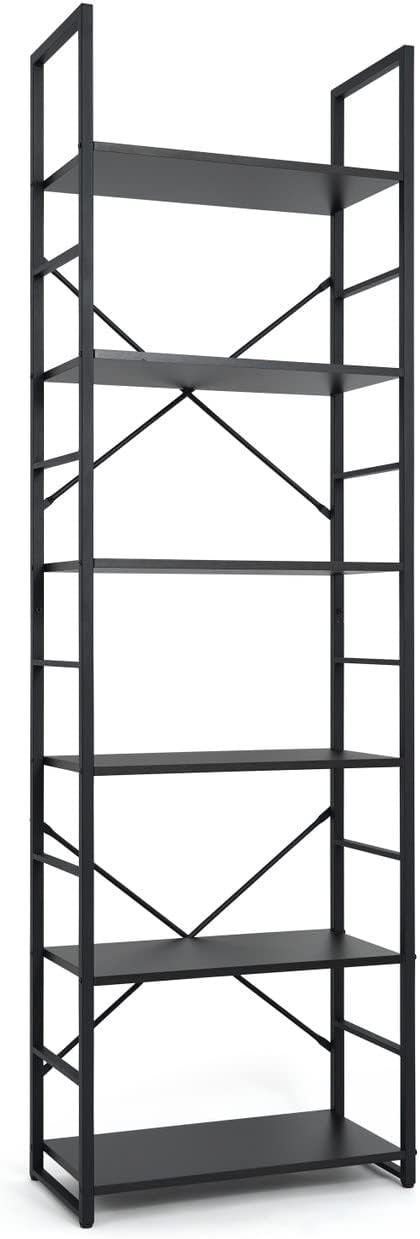 CAPHAUS 6 Tier Bookshelf, 24 Inch Width Free Standing Shelf, Bookcase Shelf Storage Organizer, Industrial Book Shelves for Home Office, Living Room, Kitchen, Black Shelves & Metal Frame-NeatNest