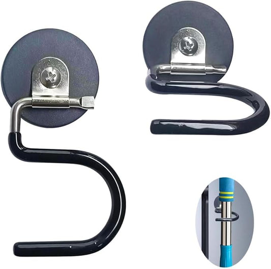 2PCS Magnetic Broom Hooks, Space-Saving Mop Rake Rack, Stainless Steel Heavy Duty Mop Handle