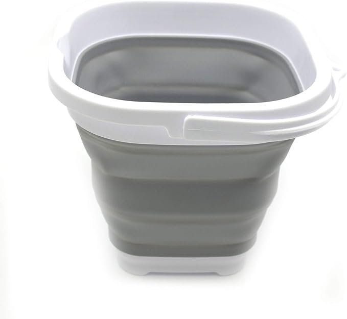 SAMMART Set of 2-2.6L (0.68 Gallon) Super Mini Sqare Collapsible Plastic Bucket - Foldable Square Tub - Portable Fishing Water Pail - Space Saving Outdoor Waterpot (2, Grey)-NeatNest