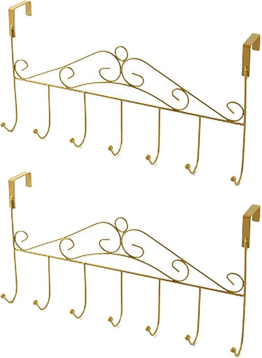 eywlwaar Gold Over The Door Hooks 7 Hanger Rack Heavy Decorative Metal Rack for Home Use Hats Coats Key Bag Clothes Scarfs Hooks (Golden)-NeatNest