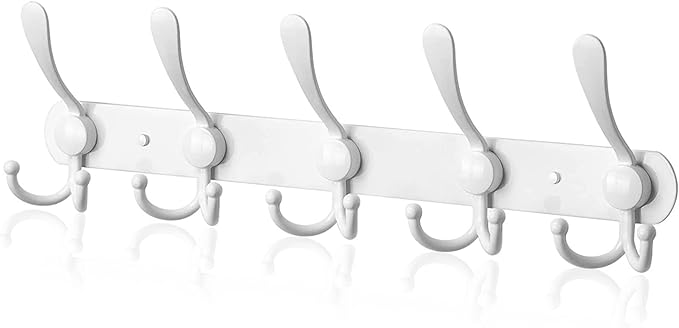 Coat Rack Wall Mounted,5 Tri Stainless Steel Coat Hook for Coat Hat Robes Towel in Mudroom Entryway (White, 1 Pack 5 Hook)-NeatNest