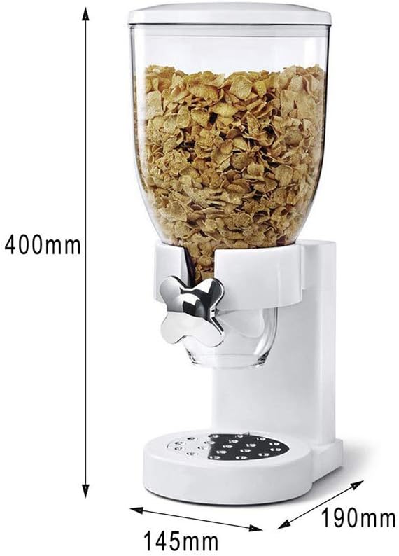 Cereal Dispenser Countertop, Plastic Single Control Candy Dispenser for Storing Coffee Beans, Kitchen Dry Cereal Dispenser (White)-NeatNest