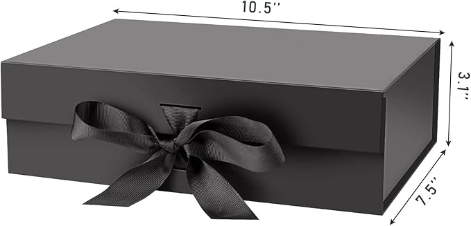 Gift Box with Lid for Presents 10.5x7.5x3.1 Inches with Ribbon and Magnetic Closure(5-Pack) (Black)-NeatNest