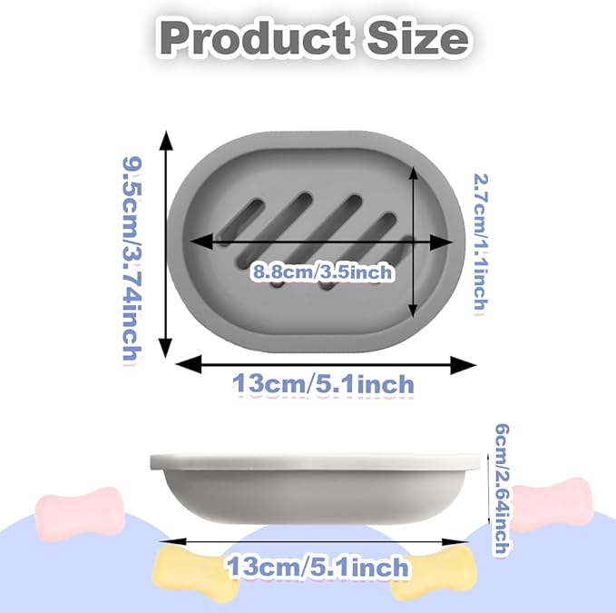 ELANE 4PCS Shower Soap Holder,Soap Dish with Drainage, Plastic Soap Box,Bar Soap Holder for Shower Bathroom Kitchen (Grey)-NeatNest