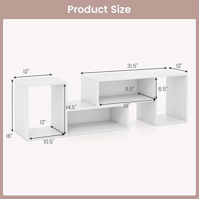 Giantex Bookshelf TV Stand for TVs up to 55", 2 Pieces Free-Combination Entertainment Center with Storage Cubes, Modern Media TV Console Table, Open Storage Bookcase for Living Room, Bedroom (White)-NeatNest
