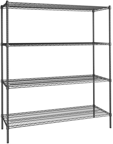 21" x 60" NSF Black Epoxy 4-Shelf Kit with 74" Posts, Heavy Duty Storage Shelving, Wire Shelving Kit, NSF Commercial Storage Rack Unit